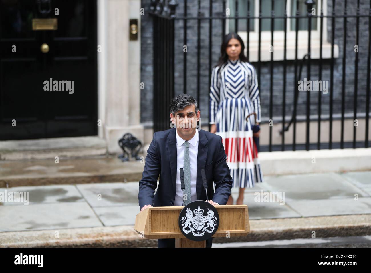 London, UK. 5th July, 2024. Outgoing Prime Minister Rishi Sunak addresses the nation in front of No 10 in his last speech at Downing Street before he formally hands in his resignation to the King. Credit: Uwe Deffner/Alamy Live News Stock Photo