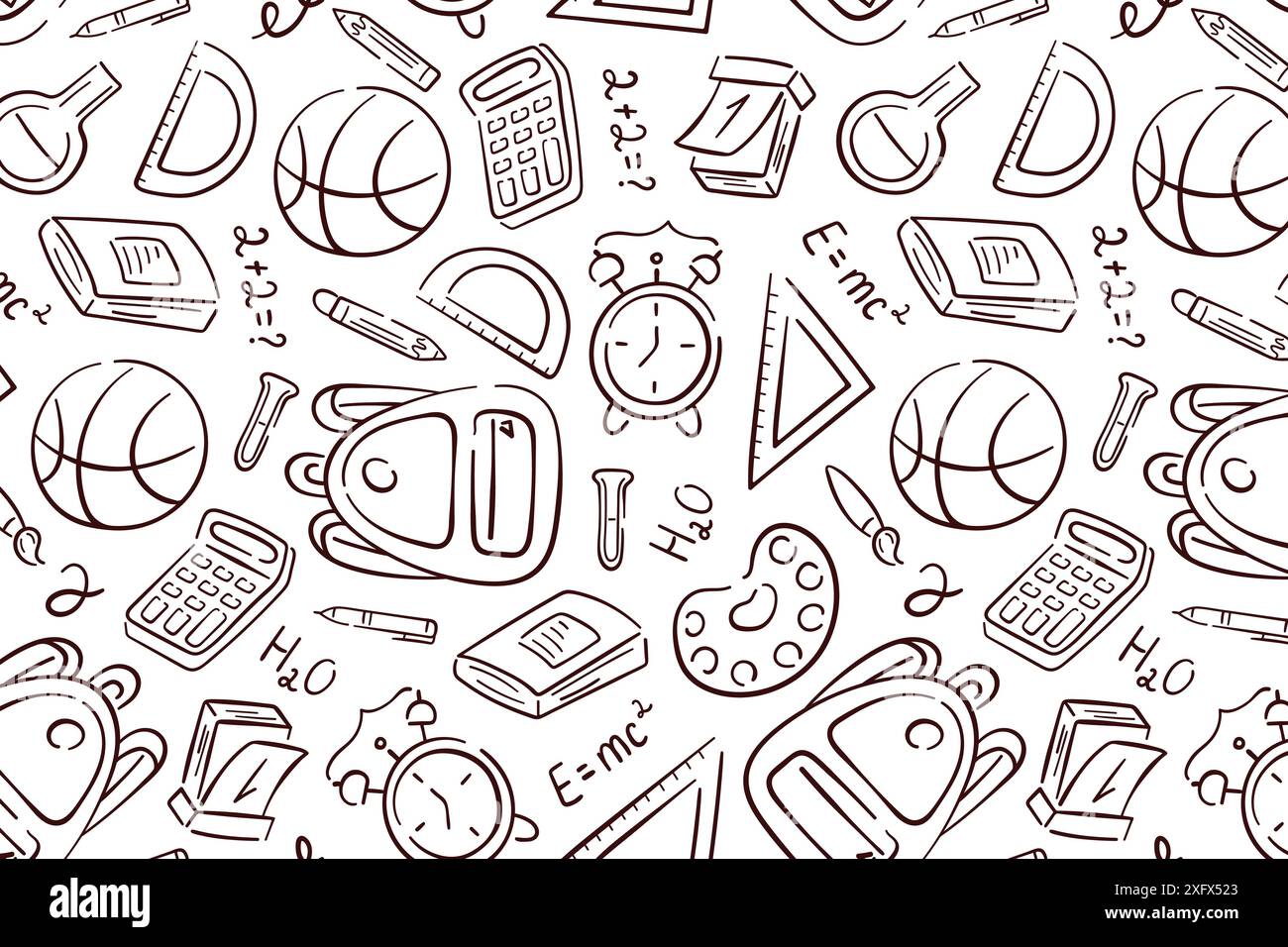 Back to school doodle seamless pattern. Hand drawn background with ...