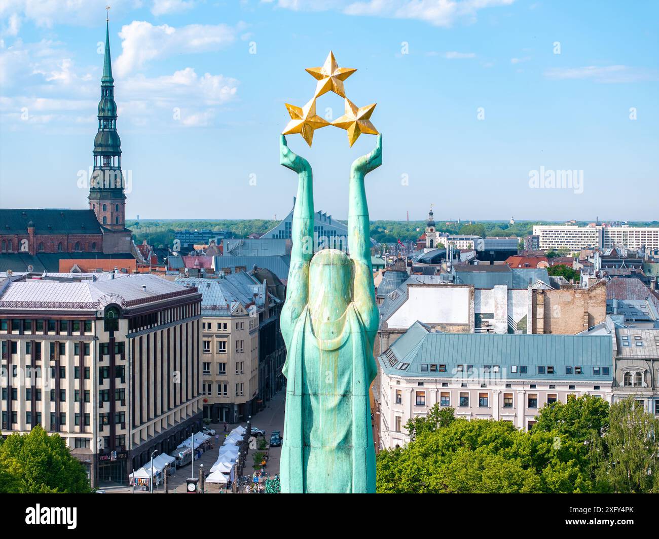 Aerial View of the Freedom Monument in Riga, Latvia with Cityscape ...