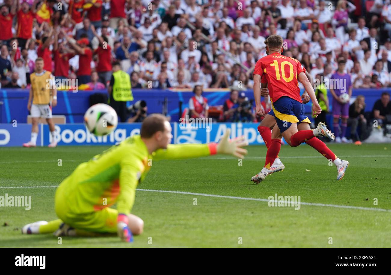 Spain s Dani Olmo right Celebrates Scoring Their Side s First Goal Of 