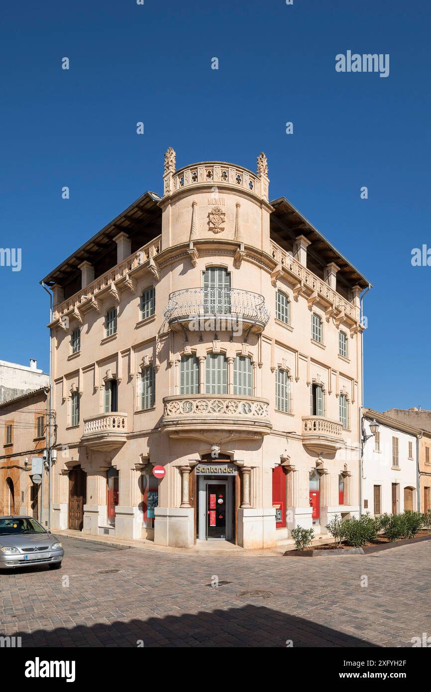 Historic building, Santander Bank, Campos, Mallorca, Balearic Islands, Spain, Europe Stock Photo