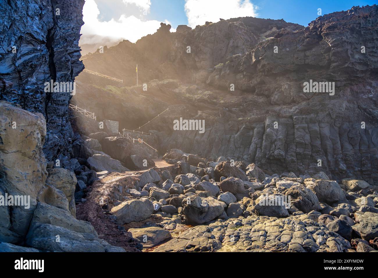Basalt rocks at the Charco de la Laja natural swimming pool, El Hierro ...