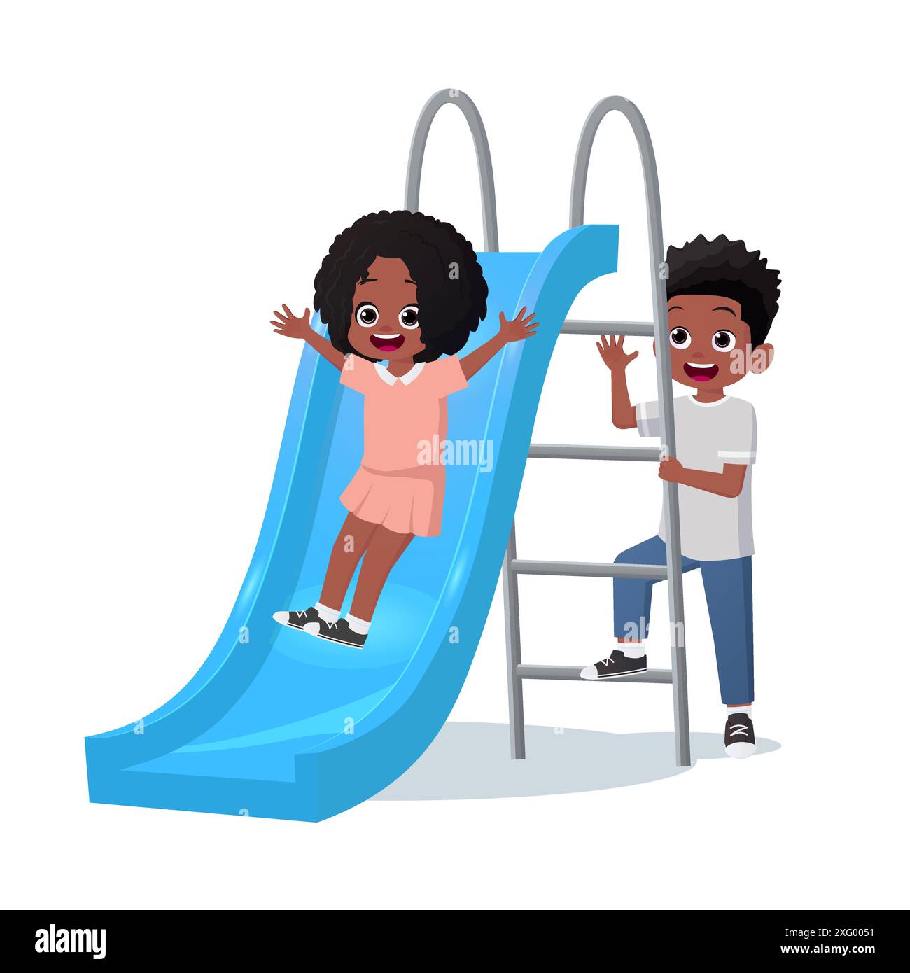 Happy Black Kids Playing on a Slide, Little Girl and Boy Having Fun ...