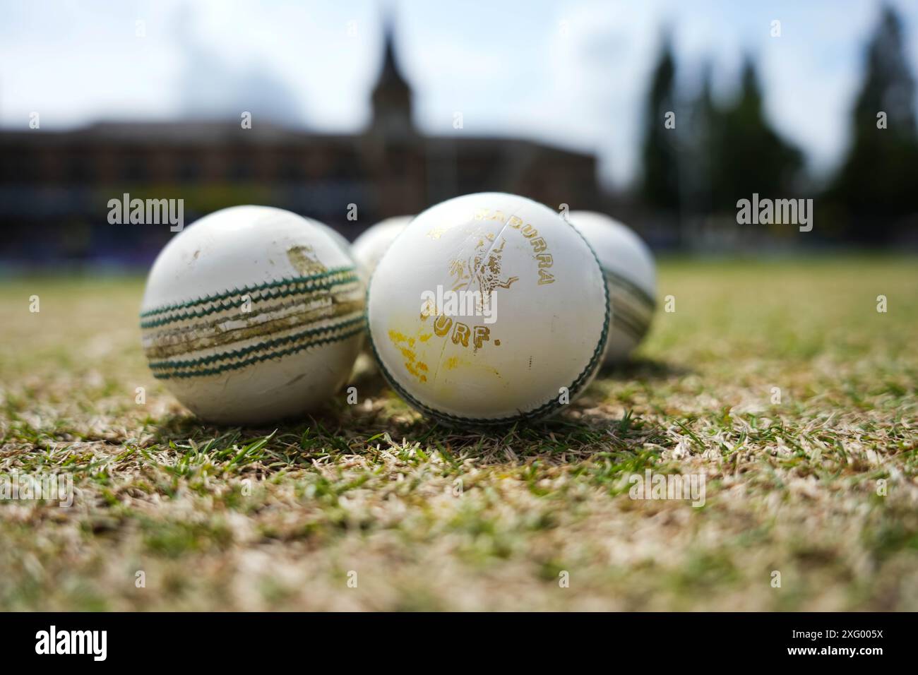 Cheltenham, UK, 5 July 2024. White Kookaburra Balls during the Vitality Blast match between Gloucestershire and Kent Spitfires. Credit: Robbie Stephenson/Gloucestershire Cricket/Alamy Live News Stock Photo