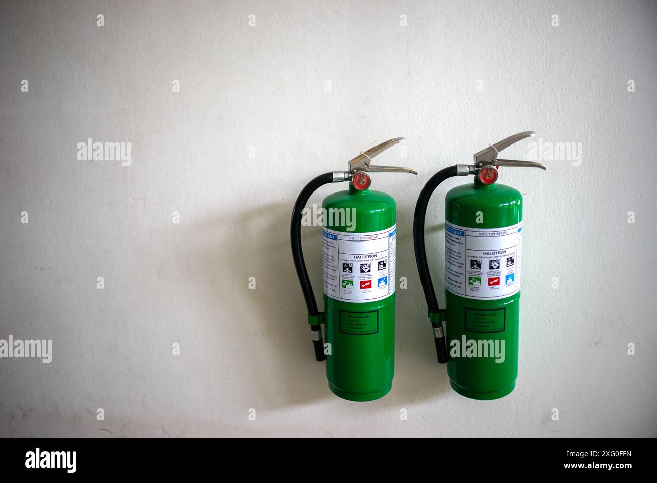 A large fire extinguisher was set up in the server room for enhanced safety. Stock Photo