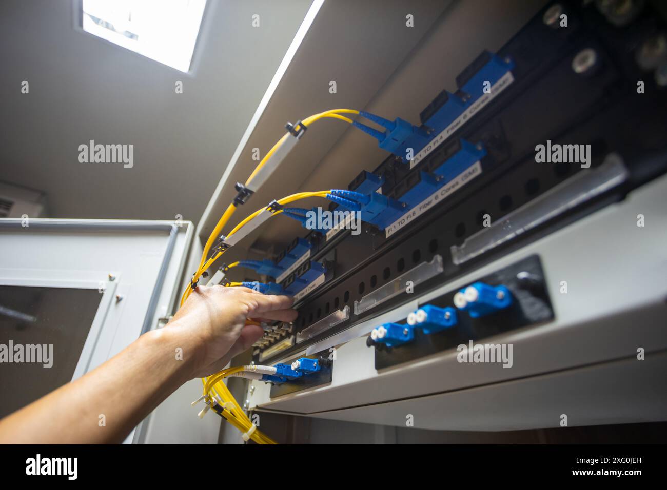 fiber optic with servers in a technology data center Stock Photo