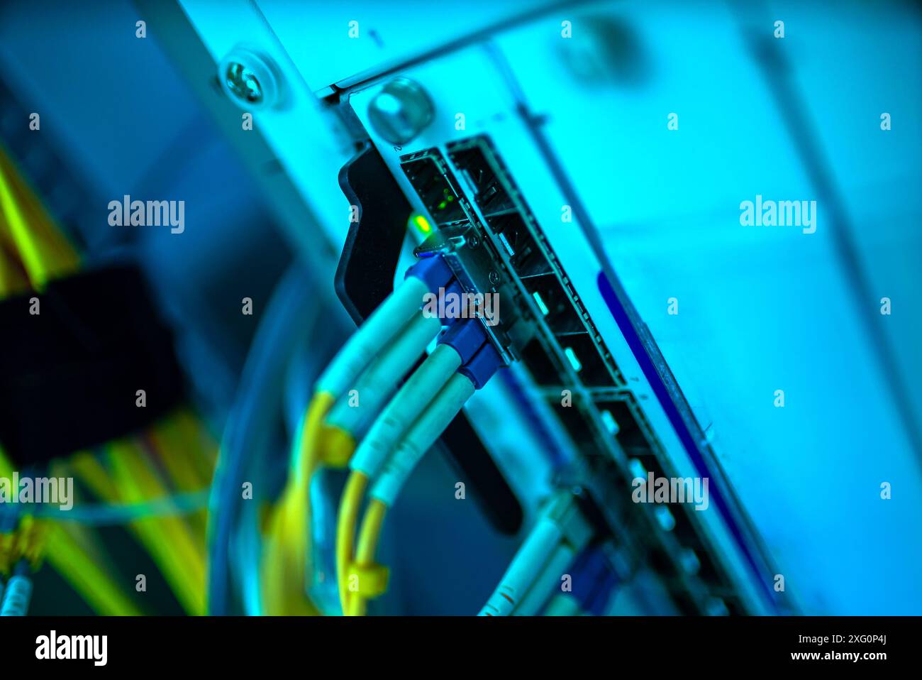 fiber optic with servers in a technology data center Stock Photo