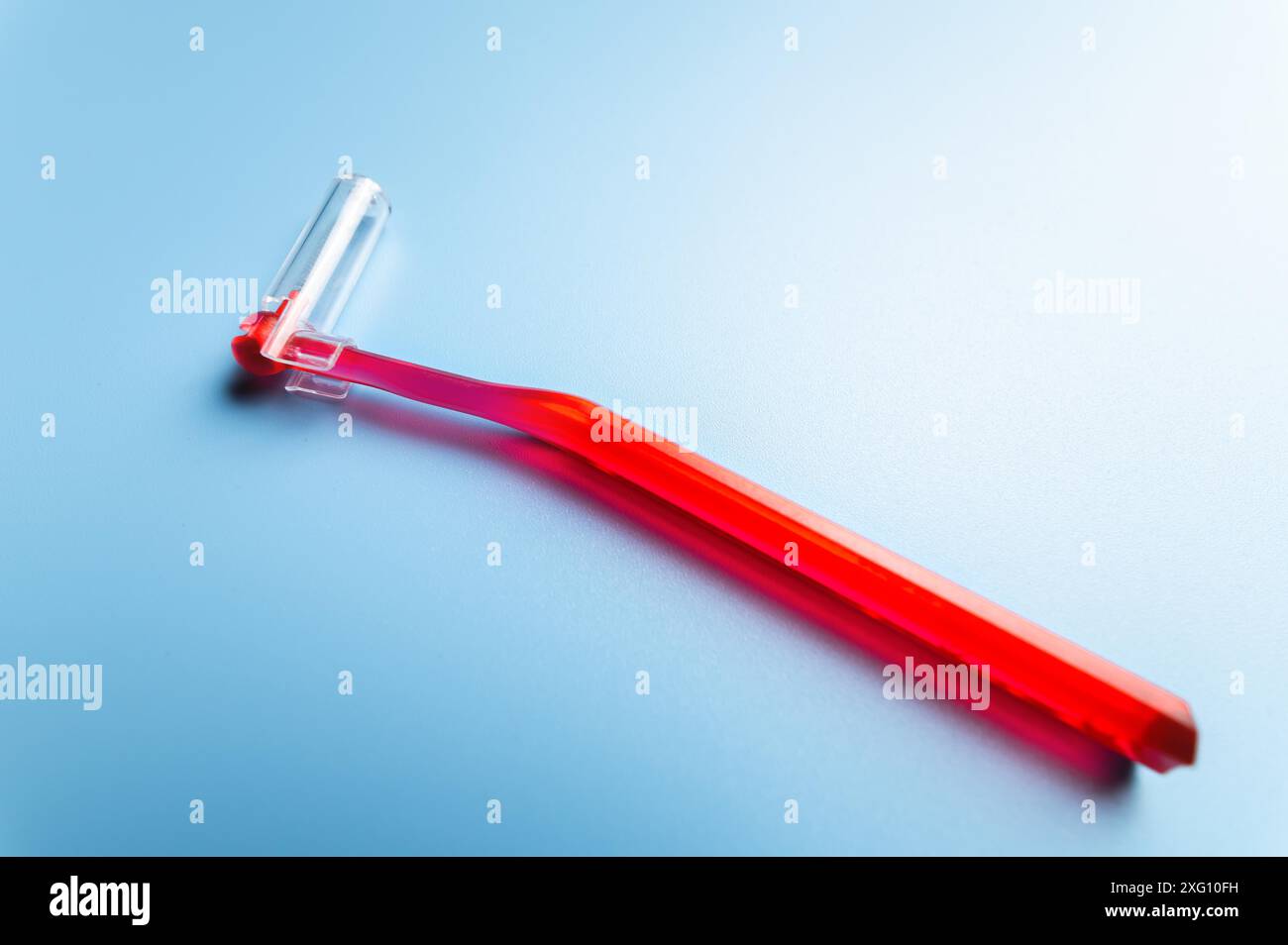 Macro shot of a specialized interdental brush for cleaning teeth and a system of braces. Dental and orthodontic concept Stock Photo