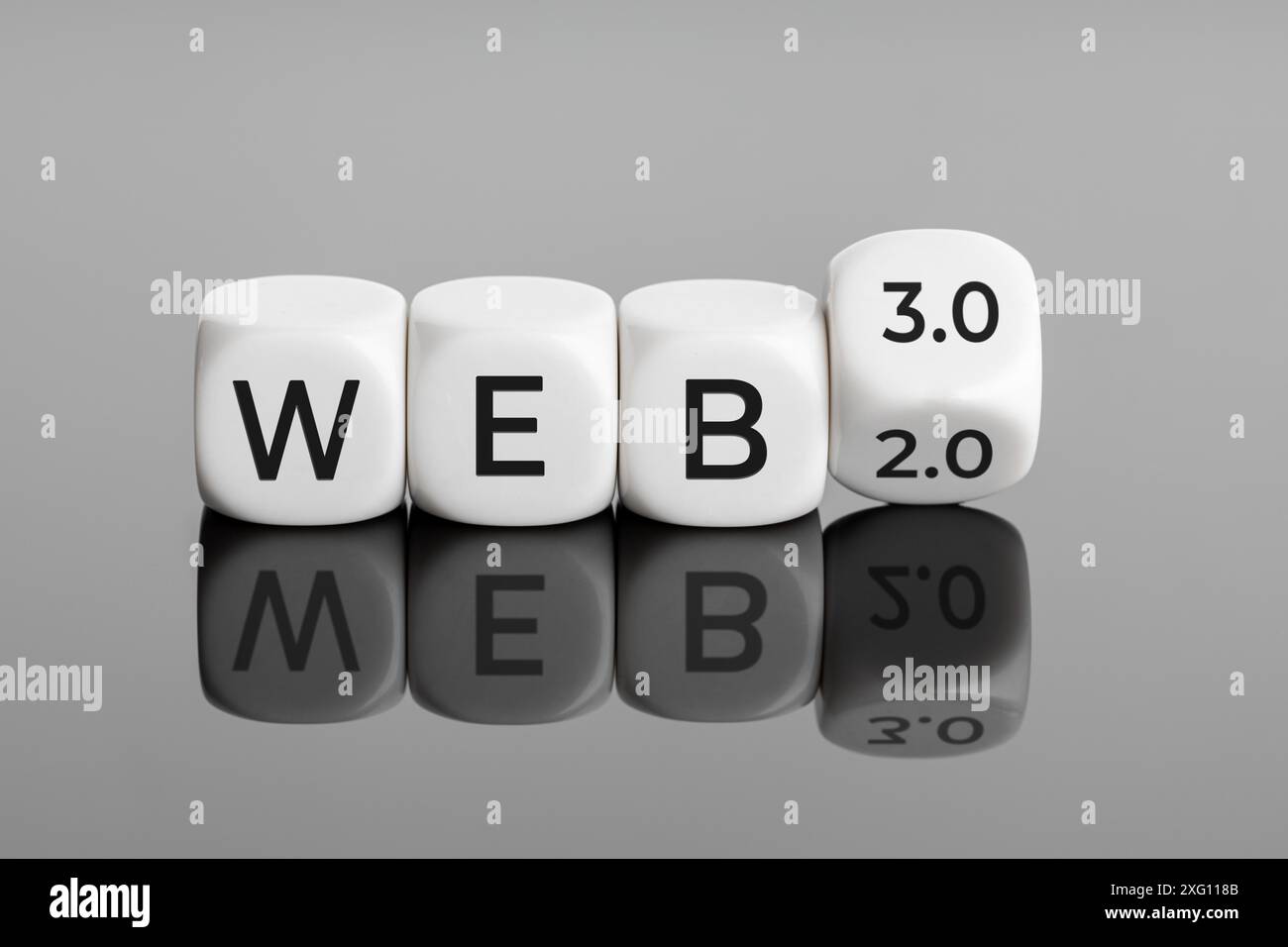 Changing from web 2.0 to web 3.0 concept. White blocks with text Stock Photo