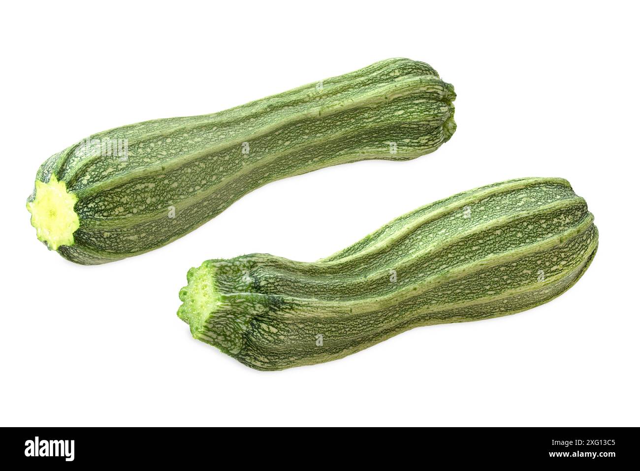 Courgettes Costata Romanesco on white Stock Photo