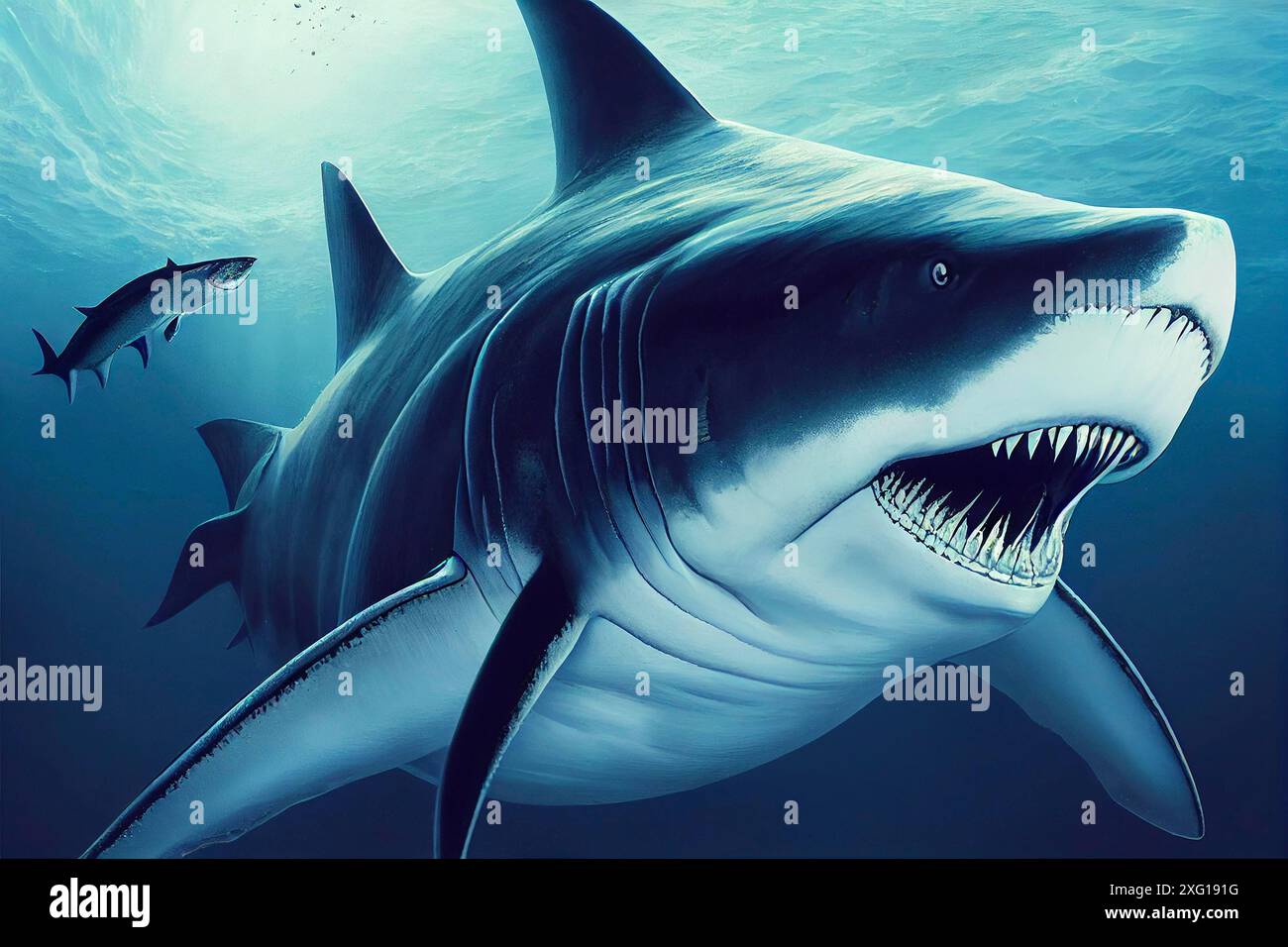 Illustration of a megalodon shark, prehistoric sea creature, predator ...