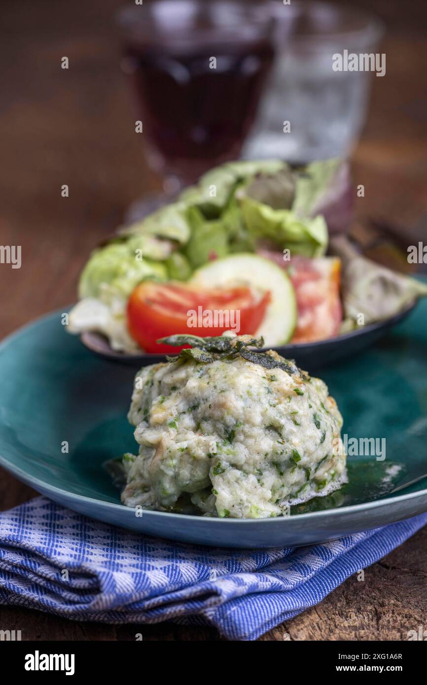 Rustic spinach dumpling with salad Stock Photo