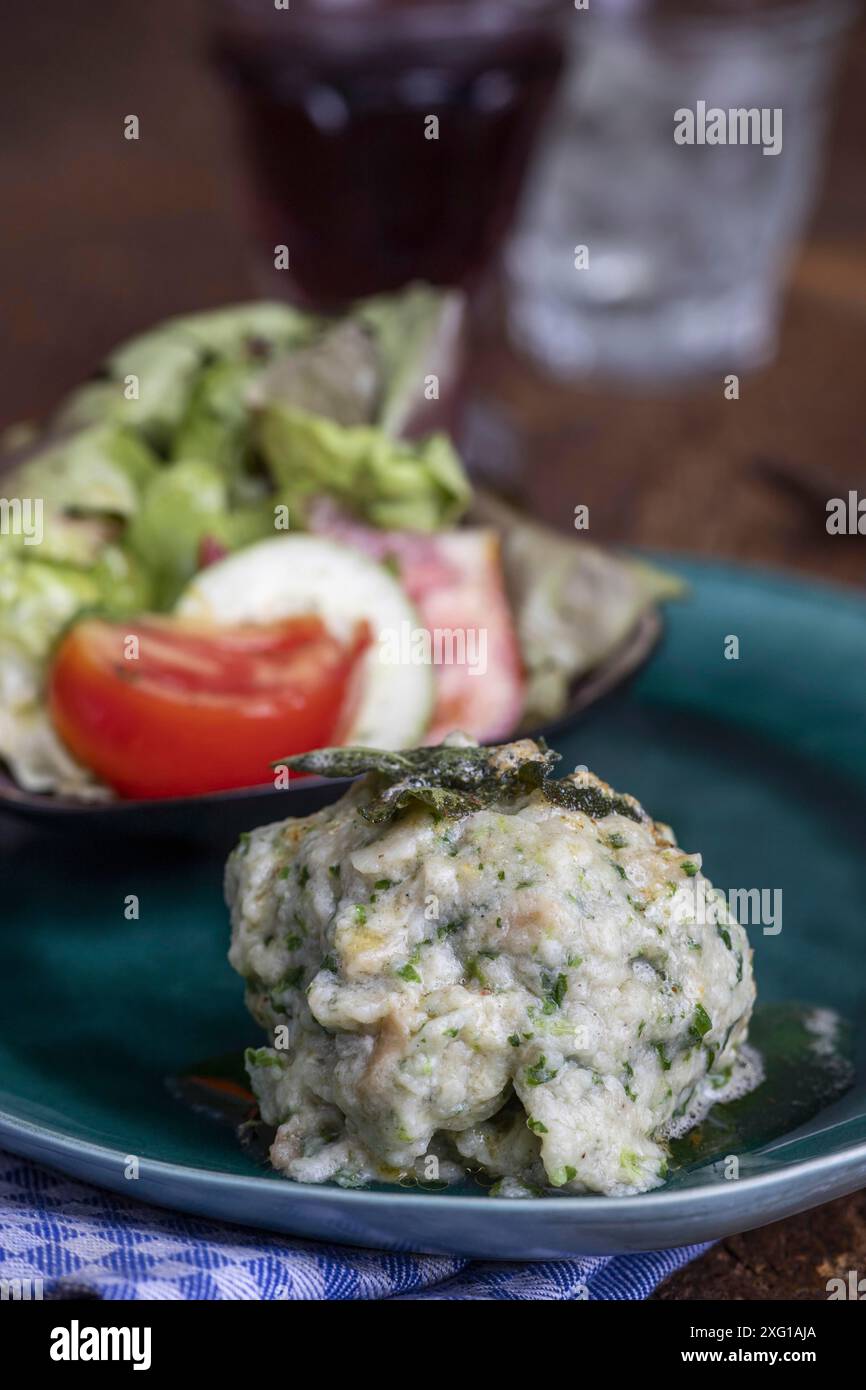 Rustic spinach dumpling with salad Stock Photo