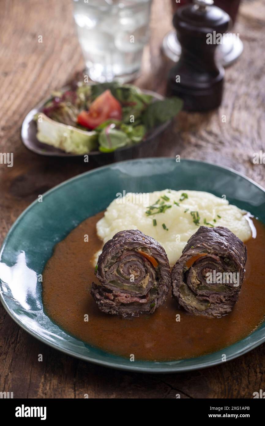 Meat roulades with mashed potatoes Stock Photo