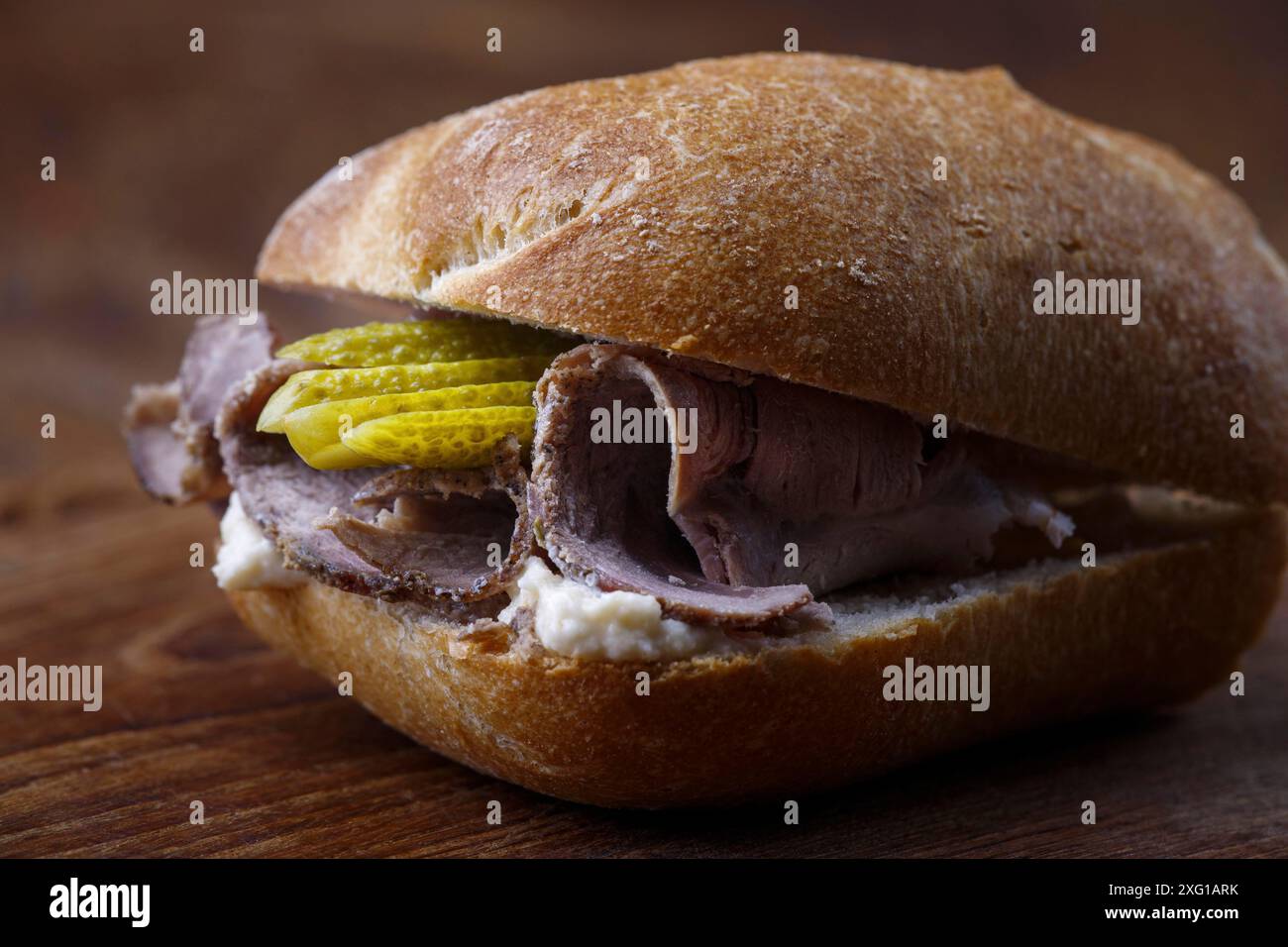 Cold roast in a bun Stock Photo