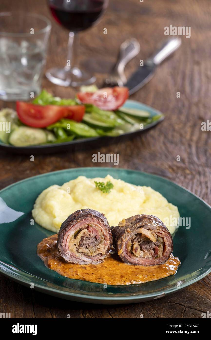 German meat roulade in a casserole Stock Photo