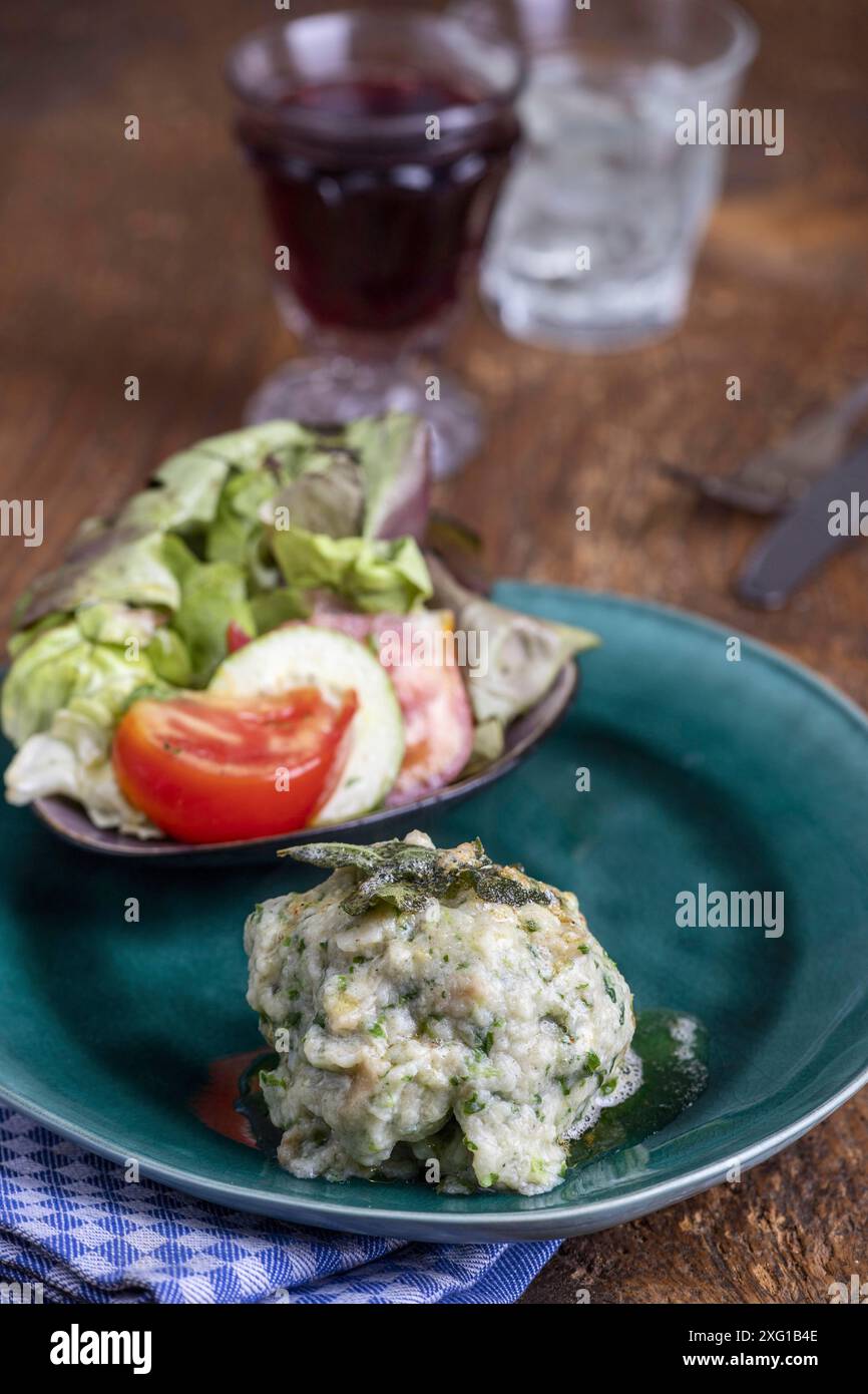 Rustic spinach dumpling with salad Stock Photo