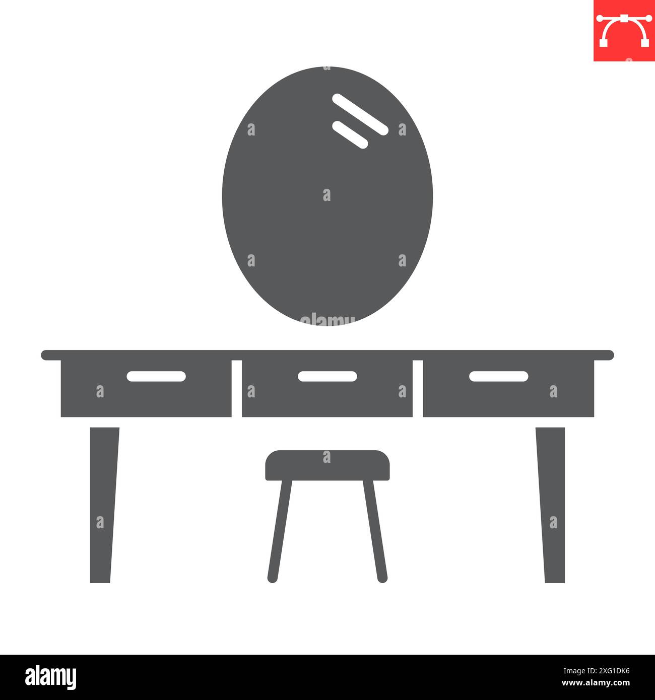 Dressing table glyph icon, interior and home decor, dressing table vector icon, vector graphics, editable stroke solid sign, eps 10. Stock Vector