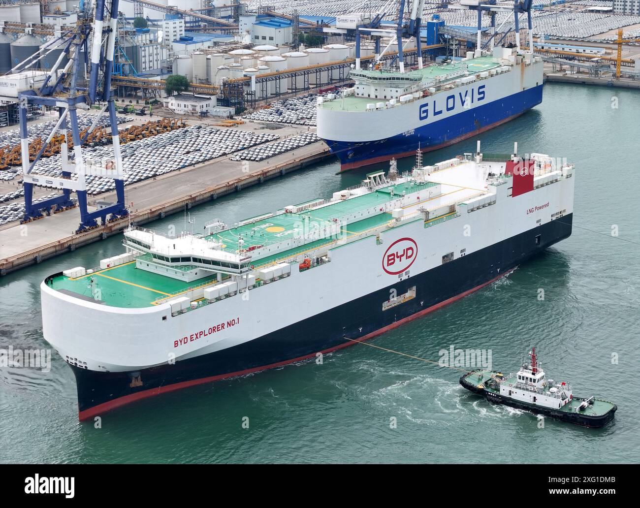 YANTAI, CHINA - JULY 5, 2024 - The BYD Explorer 1 car carrier, loaded ...