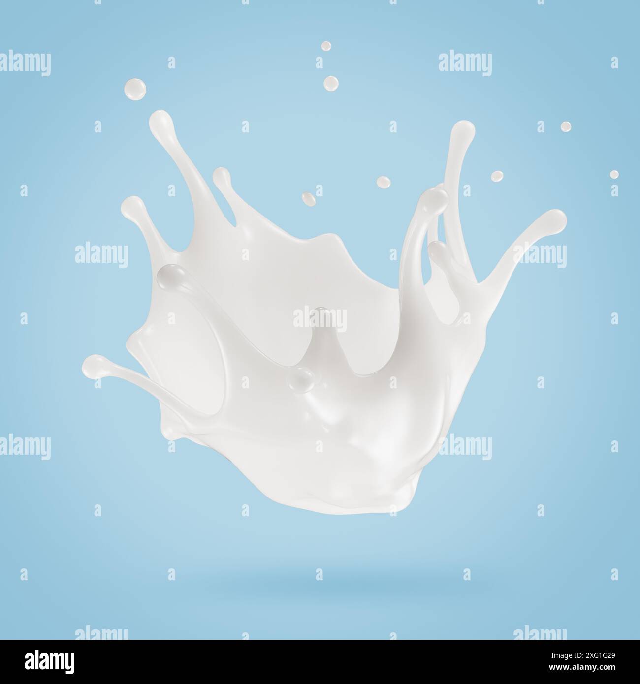 milk splash on the light blue background. 3d render Stock Photo - Alamy