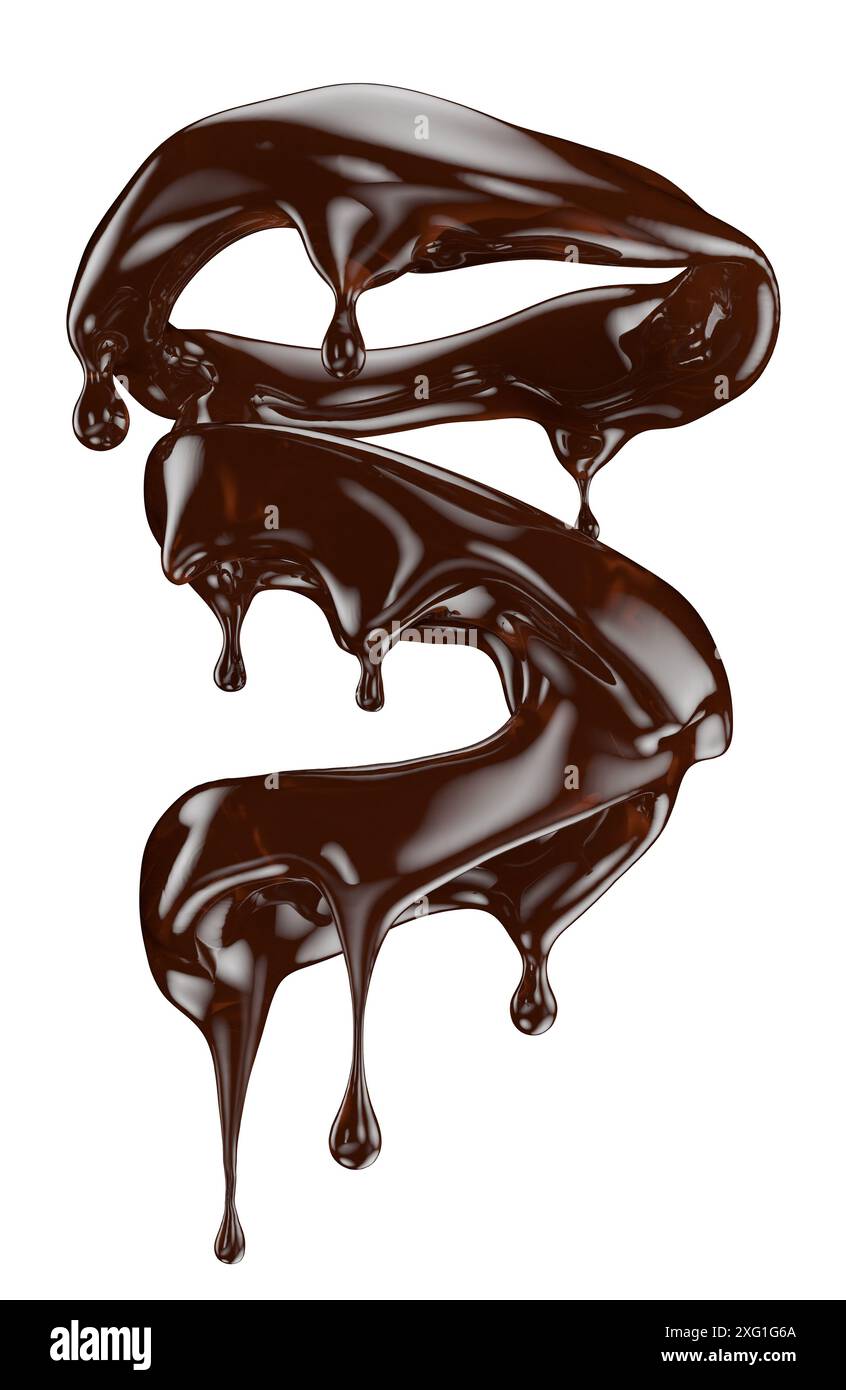 melted chocolate splash isolated on a white background. Clipping path. 3d render. Stock Photo