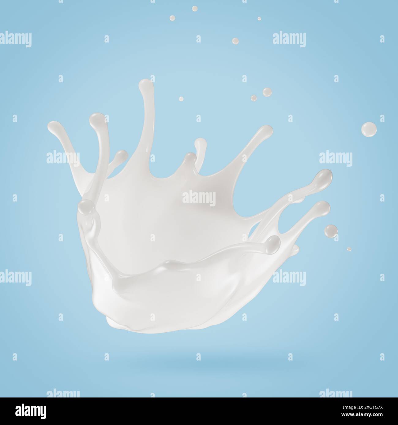 milk splash on the light blue background. 3d render Stock Photo - Alamy
