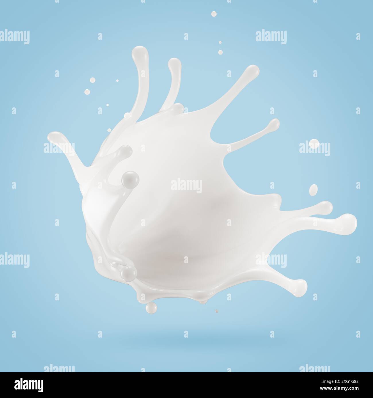 milk splash on the light blue background. 3d render Stock Photo - Alamy