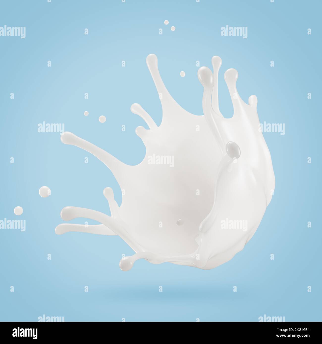 milk splash on the light blue background. 3d render Stock Photo - Alamy