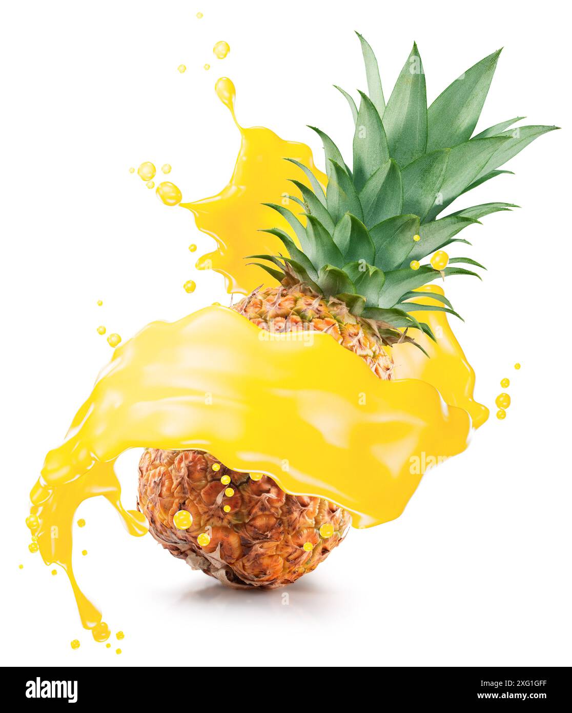 pineapple in juice splash isolated on a white background. Clipping path. Stock Photo