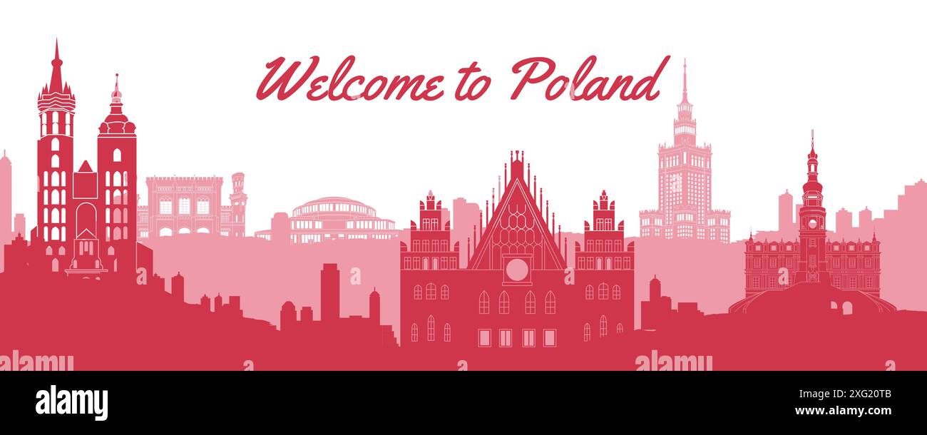 famous landmark of poland,travel destination with silhouette classic design,vector illustration Stock Vector