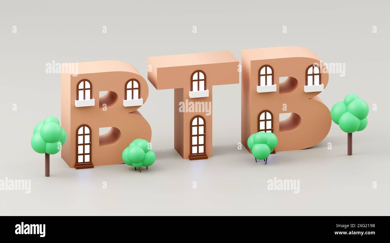 Luxury sign btb made by tiny houses 3d soft light, smooth background ...