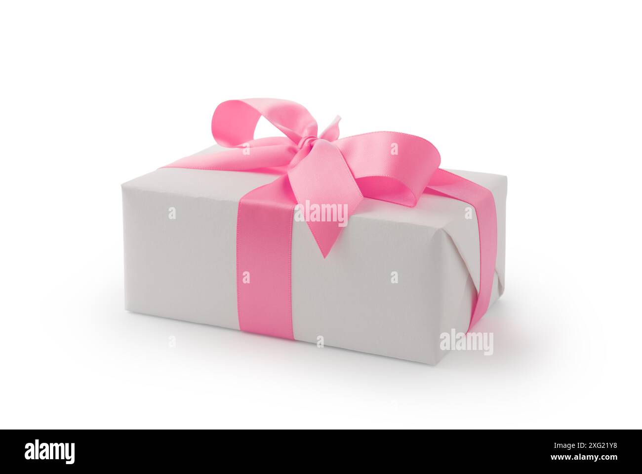 White gift box with pink ribbon bow isolated on white background Stock ...