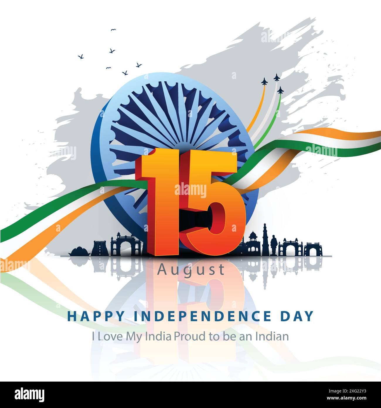 happy independence day India. Ashoka chakra with Indian flag. abstract ...