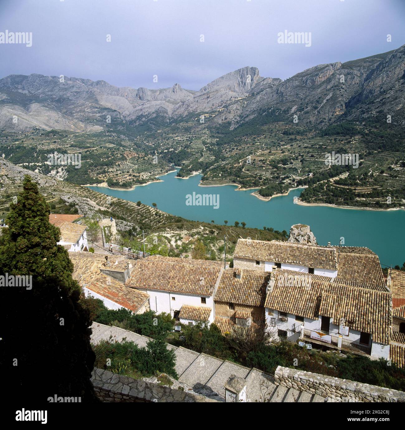Guadalest reservoir from San Jose castle, Alicante province, Spain ...