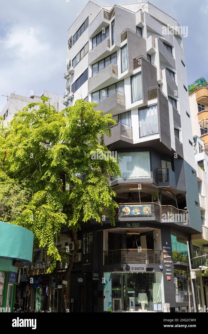 Malé, Maldives - April 14, 2023: Modern architecture of Majeedhee Magu Road Stock Photo