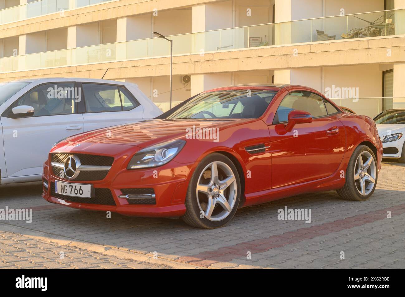 Red Slk Gaziveren Cyprus 06.29.2024 red Mercedes SLK 250 rear view 9 Stock ...