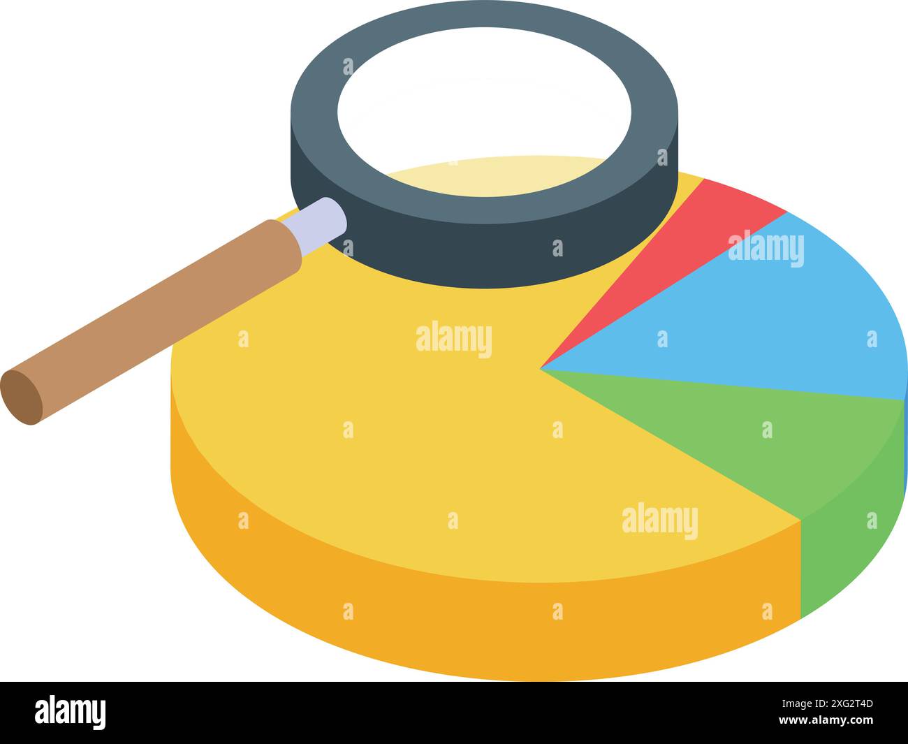 Magnifying glass is inspecting a colorful pie chart, symbolizing data ...