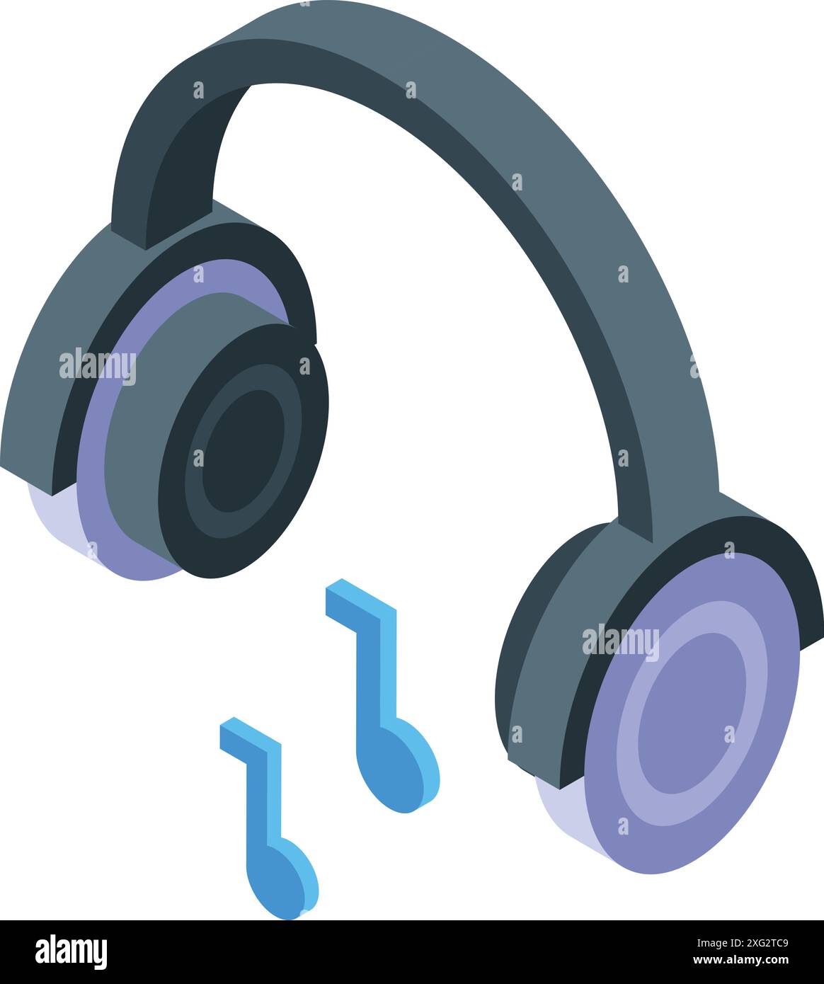 Wireless headphones playing music with musical notes isometric icon for ...