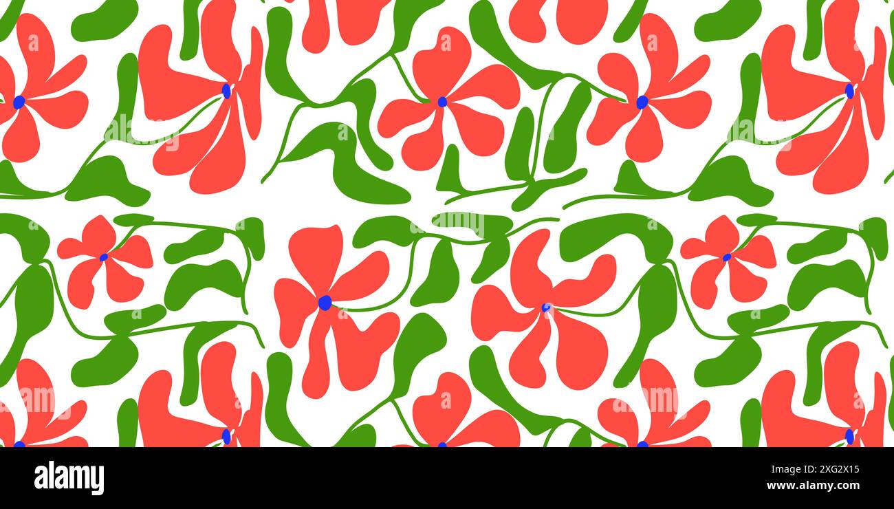 Seamless pattern with blue flowers, groovy, modern flat fabric. Stock Vector