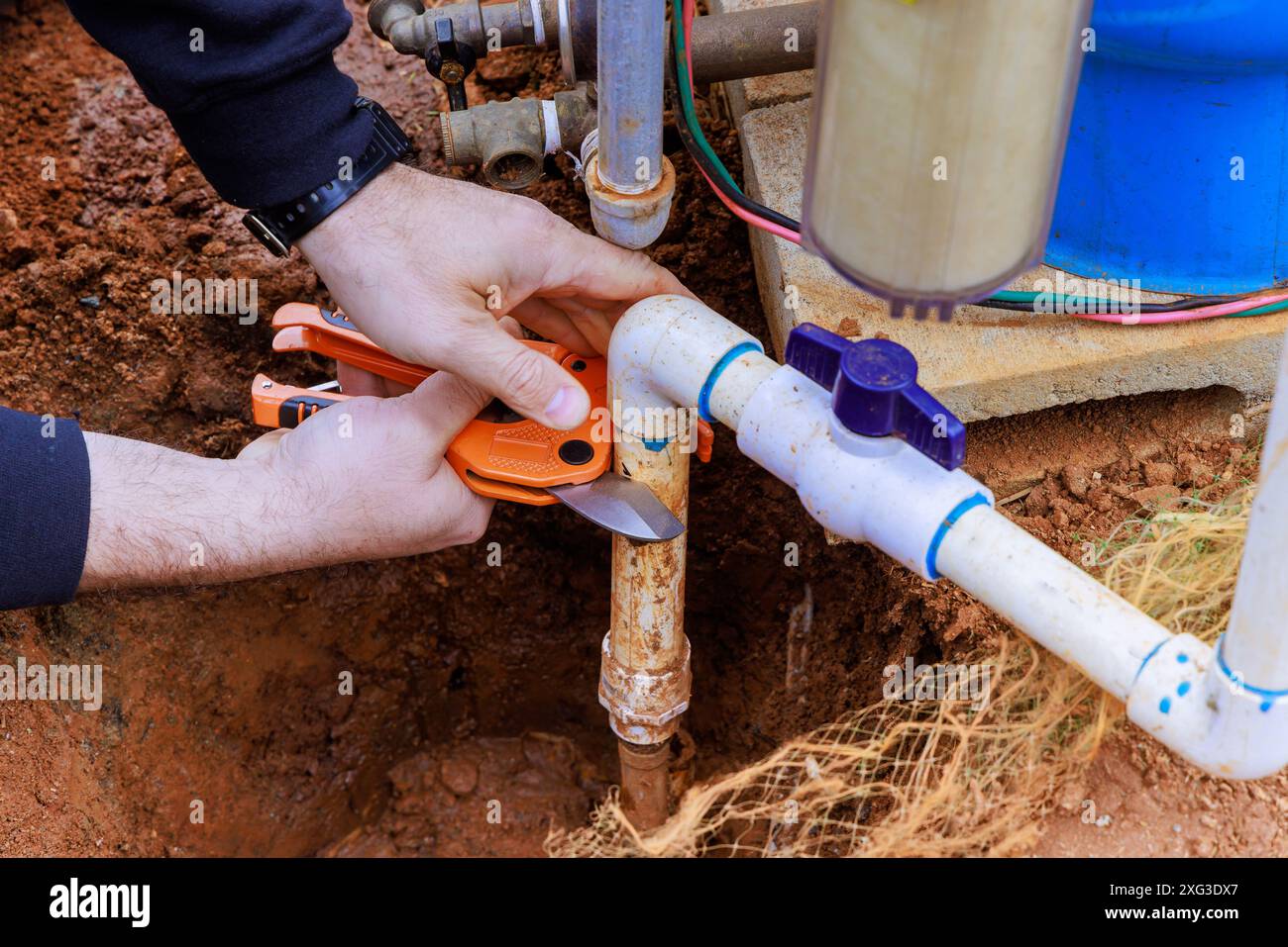 Water supply artesian well pump maintenance for private home Stock