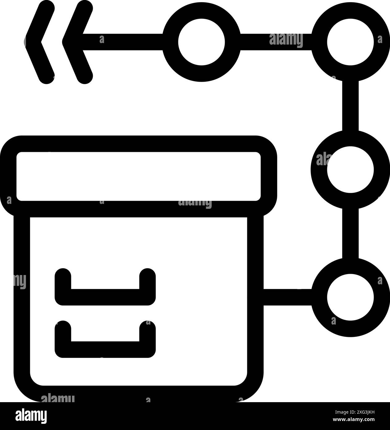 Bold line icon of a database transferring data through connected circles Stock Vector