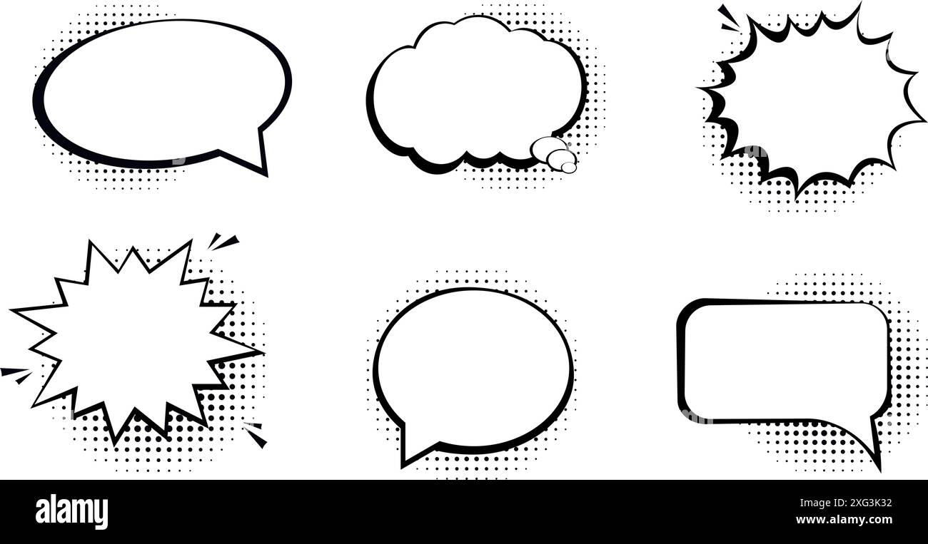 Collection of empty comic speech bubbles with halftone shadows. Hand ...