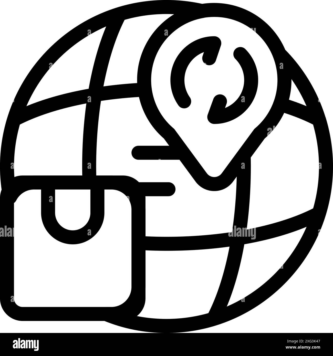 Simple bold line design icon of a package being shipped around the ...