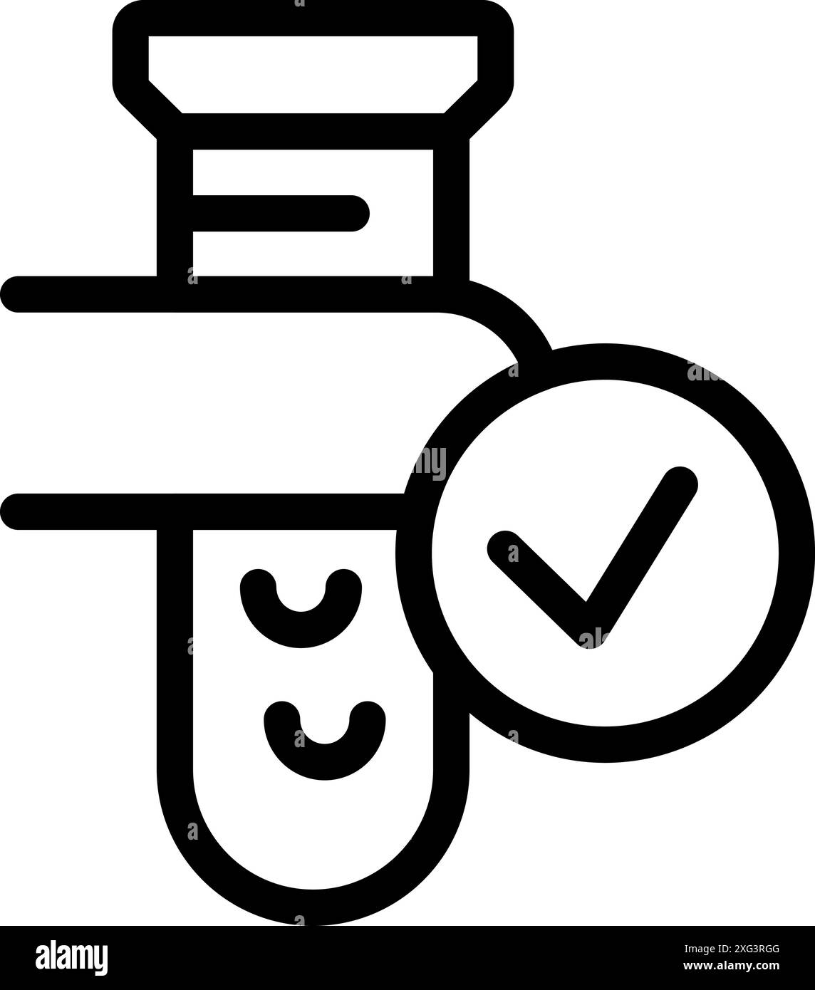 Simple icon of a test tube passing a quality control test in a ...