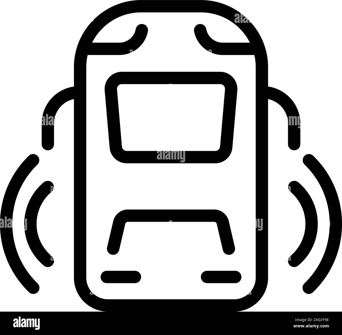 Line icon of a self driving bus detecting objects with sensors, representing the future of transportation Stock Vector