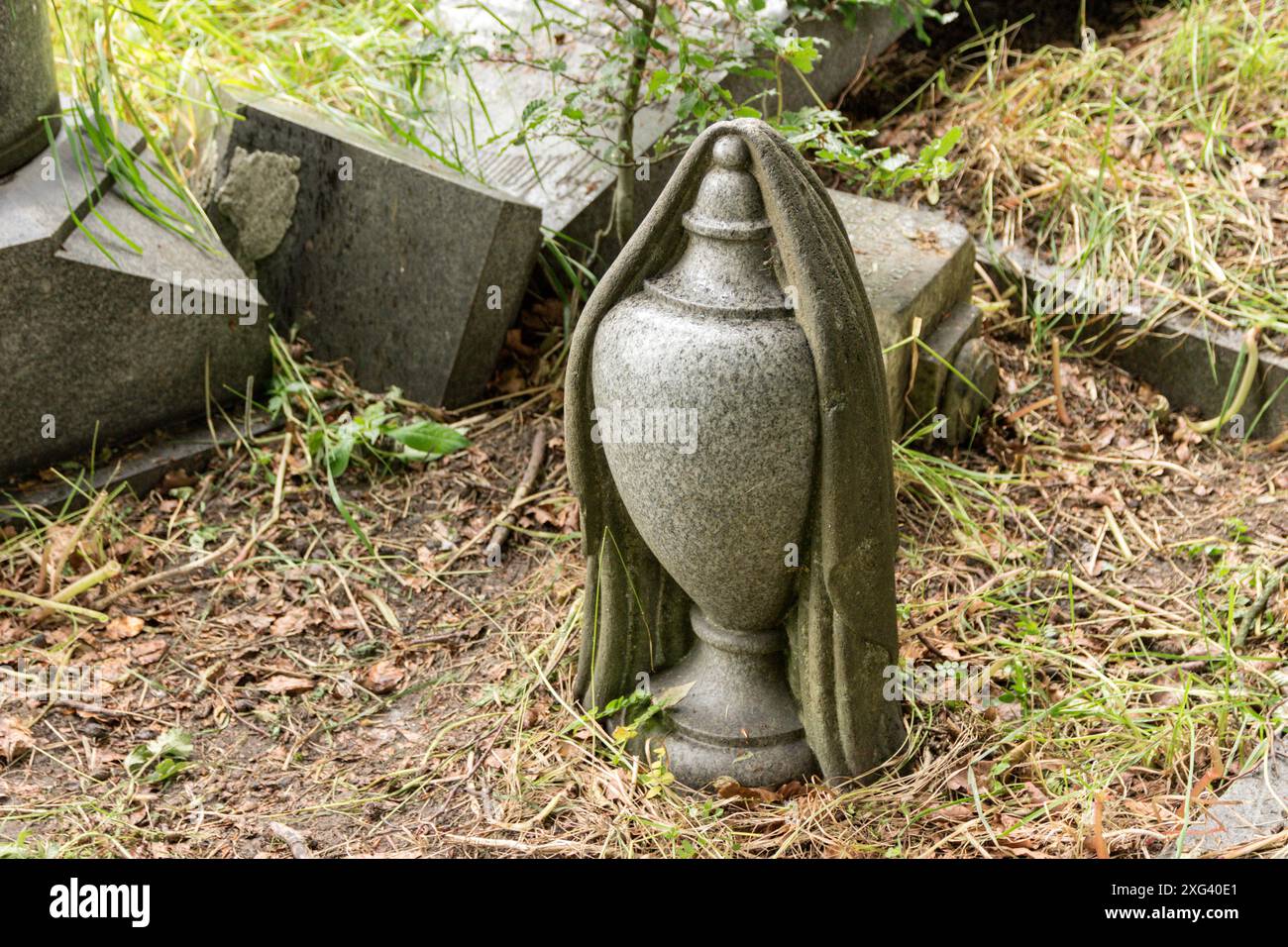 Stone urn at Blackburn Cemetery. Stock Photo