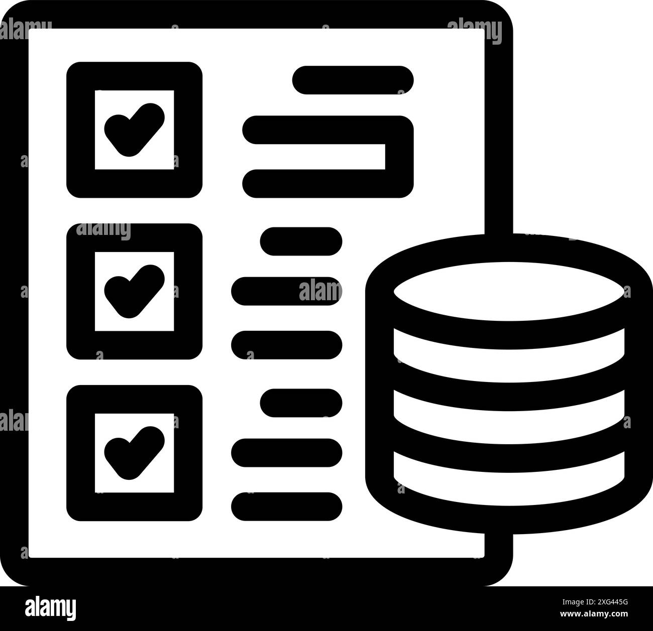 Simple icon of a database storing data from a checklist, perfect for representing data analysis Stock Vector