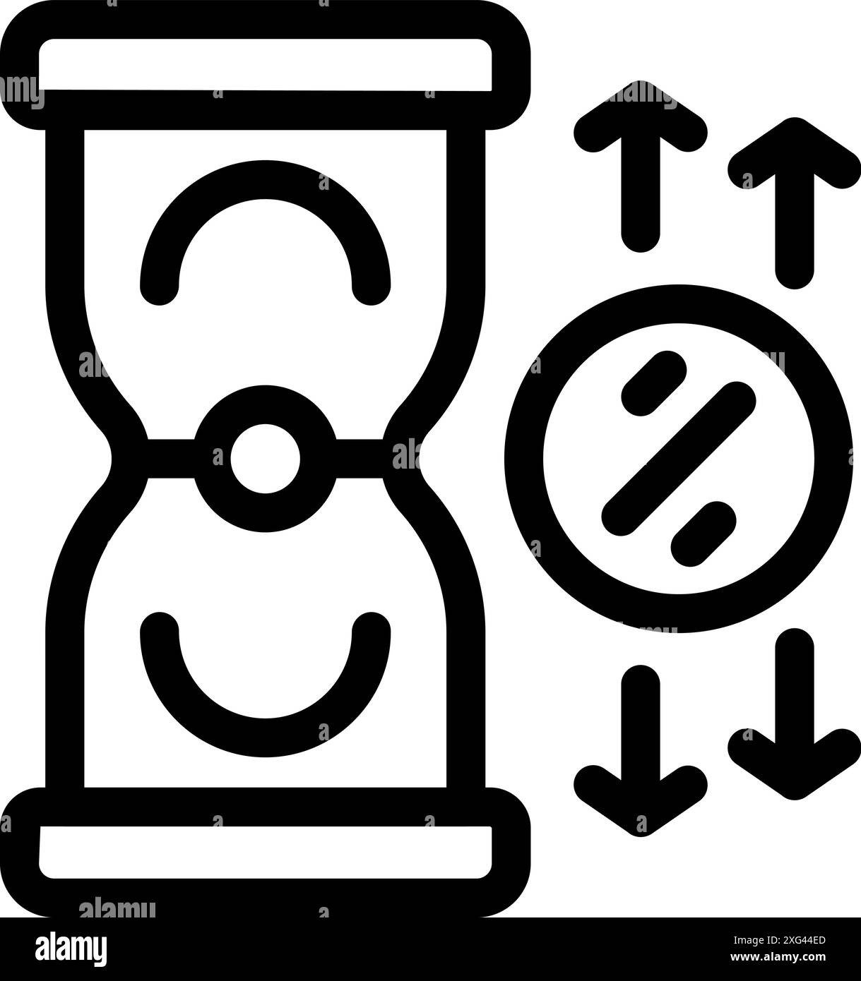 Hourglass measuring fluctuating interest rates with arrows going up and ...