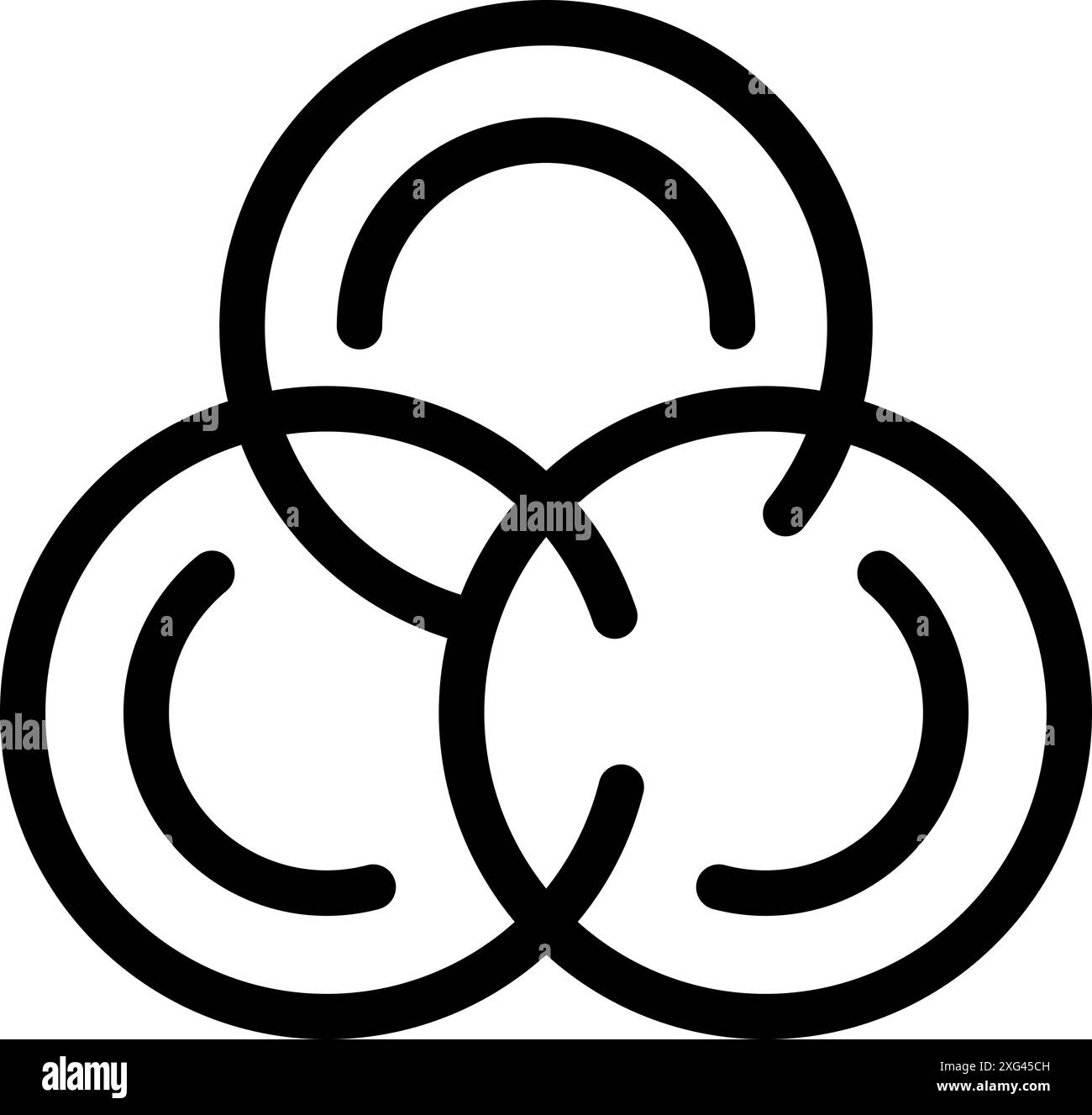 Three interlocking circles forming an abstract shape icon, representing concepts such as unity, connection, and interdependence Stock Vector