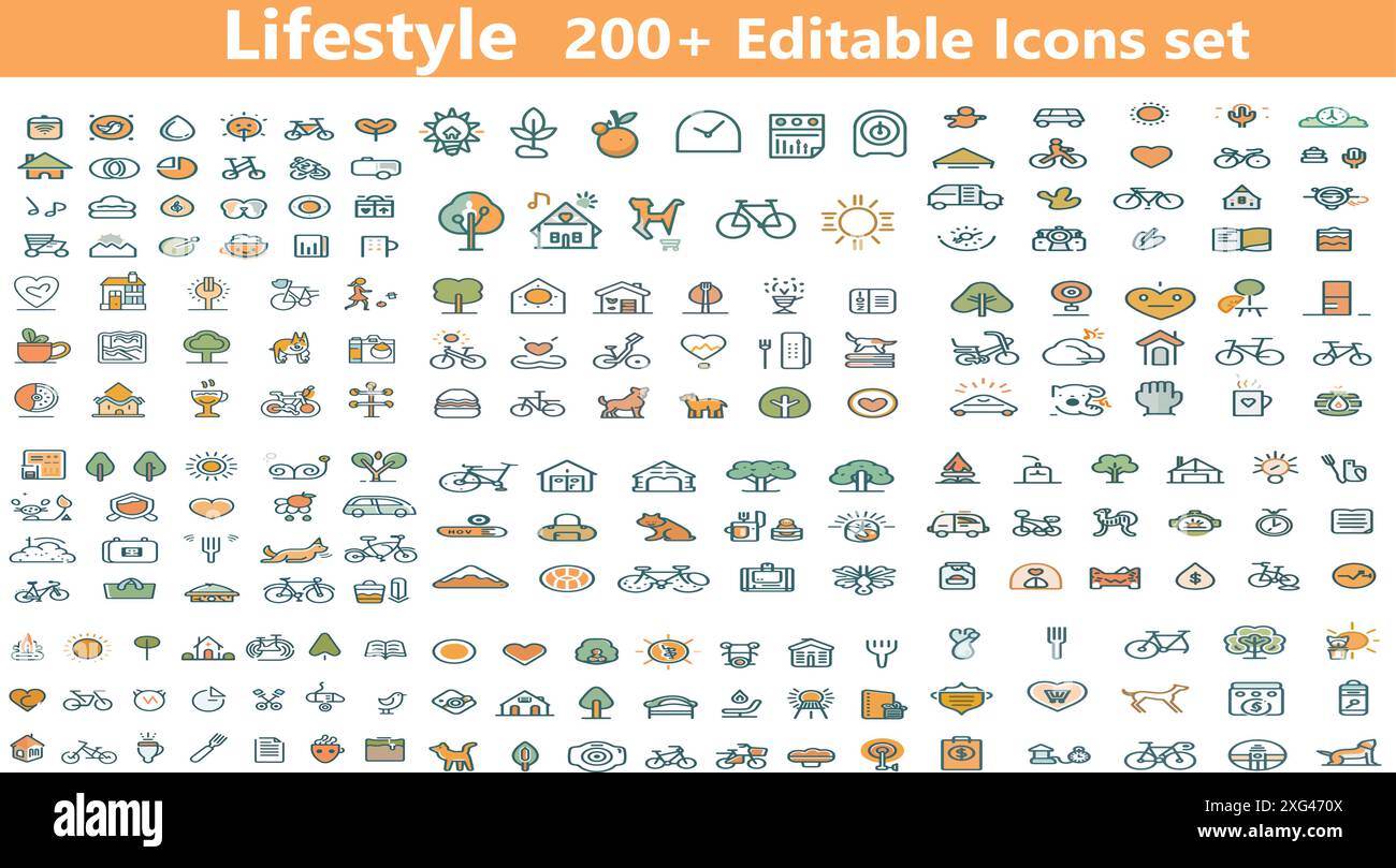 Lifestyle Editable and Colorful Icons set Vector illustration Stock ...